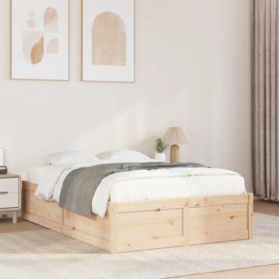 Estructura de cama sin colchón madera maciza de pino 135x190 cm
