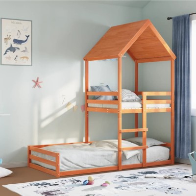Cama con techo madera maciza pino marrón 90x190 cm
