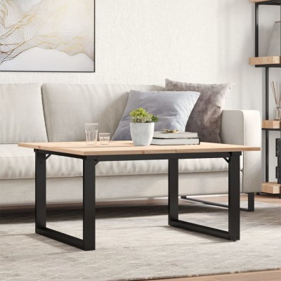 Mesa de centro marco O madera maciza pino y acero 80x80x45 cm