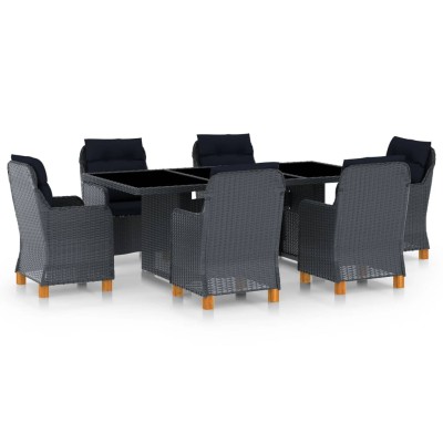 Set comedor jardín 7 pzas cojines ratán sintético gris oscuro
