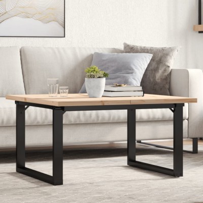 Mesa de centro marco O madera maciza pino y acero 80x80x45,5 cm