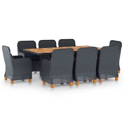 Set comedor jardín 9 pzas cojines ratán sintético gris oscuro