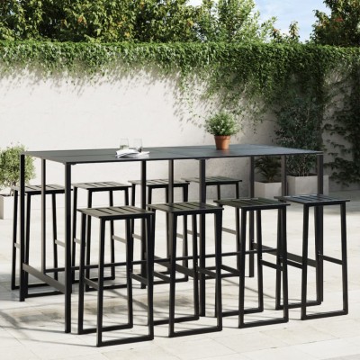 Juego de mesa alta y taburetes de jardín 9 piezas acero negro