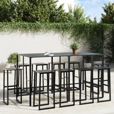 Juego de mesa alta y taburetes de jardín 11 piezas acero negro