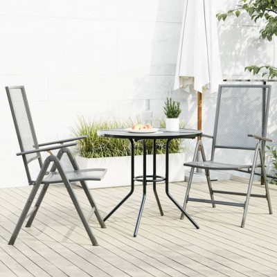 Set de sillas jardín reclinables 3 piezas acero antracita