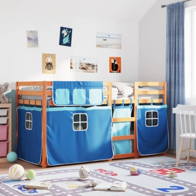 Litera con cortinas madera maciza de pino azul 90x190 cm