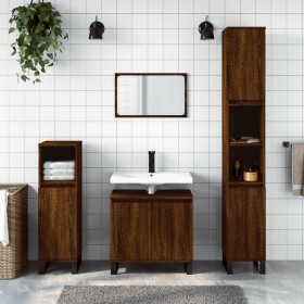 Set de muebles de baño 3 pzas madera contrachapada roble marrón