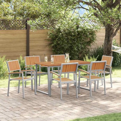 Conjunto de Comedor de Jardín 7 pcs Gris y marrón