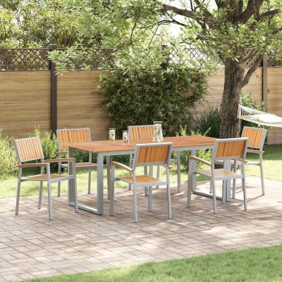 Conjunto de Comedor de Jardín 7 pcs Gris y marrón