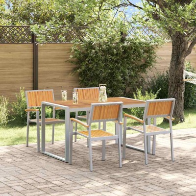 Conjunto de Comedor de Jardín 5 pcs Gris y marrón