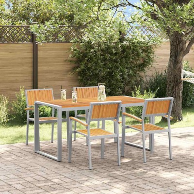 Conjunto de Comedor de Jardín 5 pcs Gris y marrón