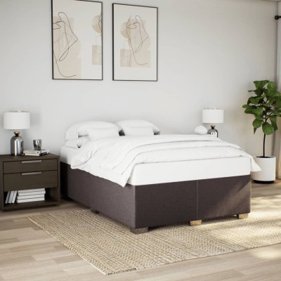 Cama sin colchón tela marrón oscuro 140x190 cm