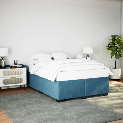 Estructura de cama de terciopelo azul 140x200 cm