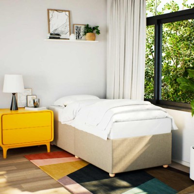 Estructura de cama sin colchón tela crema 90x200 cm