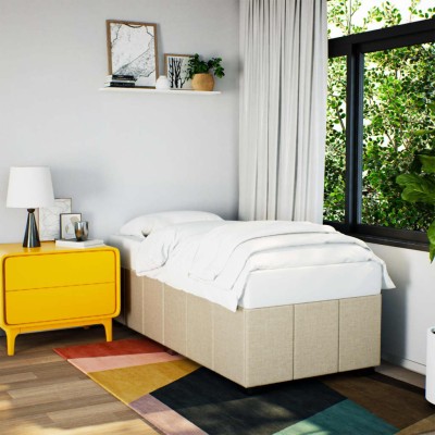 Estructura de cama sin colchón tela crema 90x200 cm