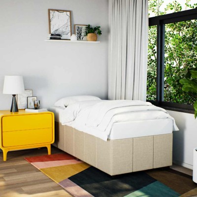 Estructura de cama sin colchón tela crema 100x200 cm