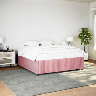 Estructura cama sin colchón terciopelo rosa 200x200 cm
