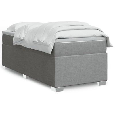 Cama box spring con colchón tela gris claro 100x200 cm