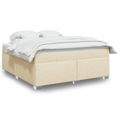 Cama box spring con colchón tela color crema 180x200 cm
