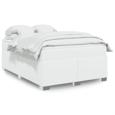 Cama box spring con colchón cuero sintético blanco 140x190 cm
