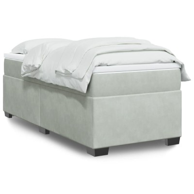 Cama box spring con colchón terciopelo gris claro 80x200 cm Cama box spring con colchón terciopelo gris claro 80x200 cm