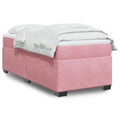 Cama box spring con colchón terciopelo rosa 90x200 cm