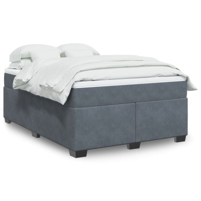 Cama box spring con colchón terciopelo gris oscuro 140x190 cm