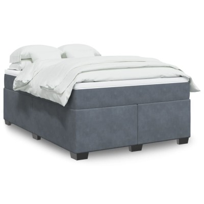 Cama box spring con colchón terciopelo gris oscuro 140x200 cm
