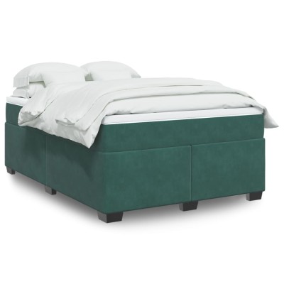 Cama box spring con colchón terciopelo verde oscuro 140x200 cm