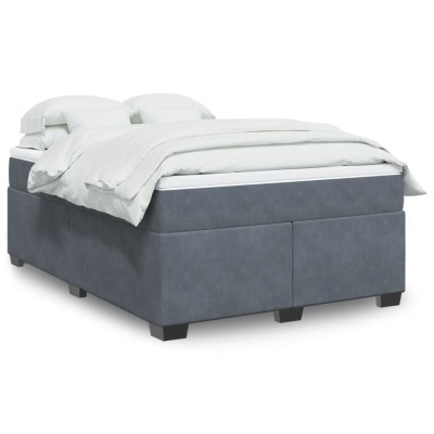 Cama box spring con colchón terciopelo gris oscuro 160x200 cm