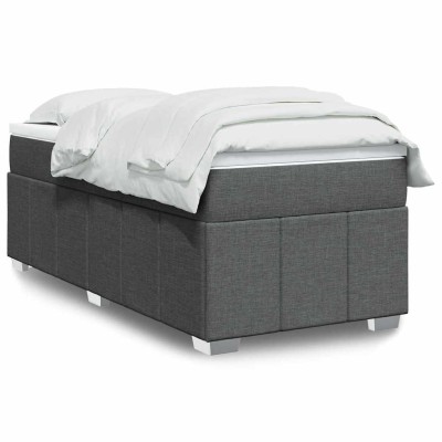 Cama box spring con colchón tela gris oscuro 100x200 cm