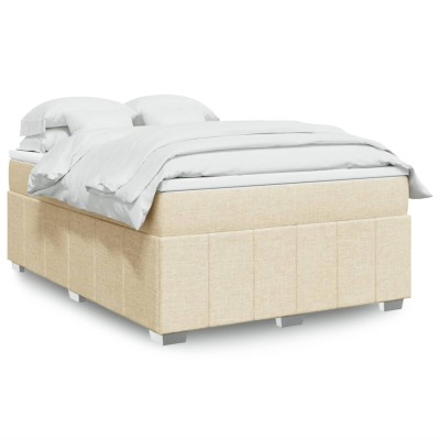 Cama box spring con colchón tela color crema 140x200 cm