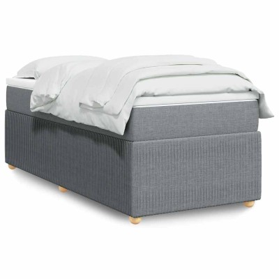 Cama box spring con colchón tela gris claro 90x190 cm