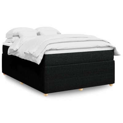 Cama box spring con colchón tela negro 140x190 cm