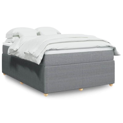 Cama box spring con colchón tela gris claro 140x200 cm
