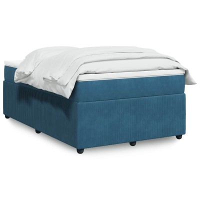 Cama box spring con colchón terciopelo azul oscuro 120x200 cm
