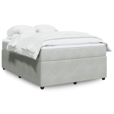 Cama box spring con colchón terciopelo gris claro 140x190 cm