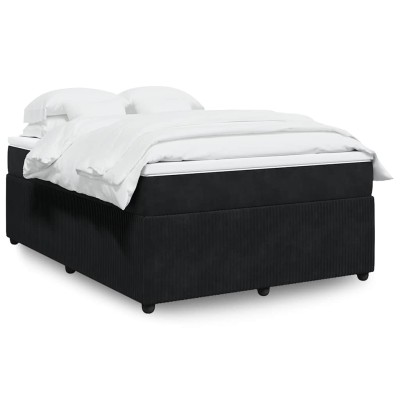 Cama box spring con colchón terciopelo negro 140x190 cm
