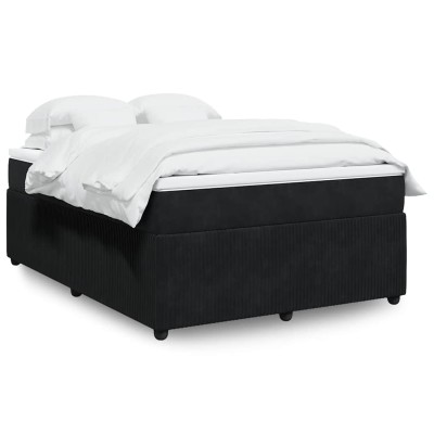 Cama box spring con colchón terciopelo negro 160x200 cm