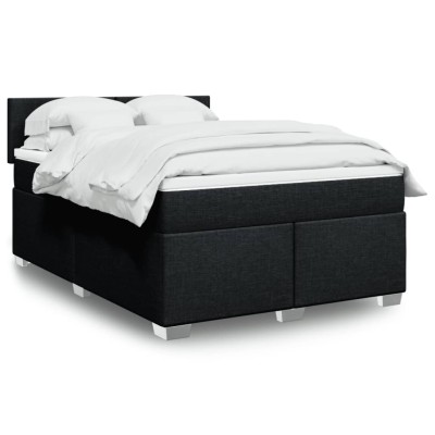 Cama box spring con colchón tela negro 140x190 cm