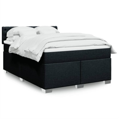 Cama box spring con colchón tela negro 140x190 cm