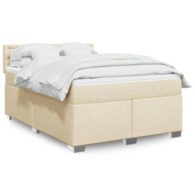 Cama box spring con colchón tela color crema 160x200 cm