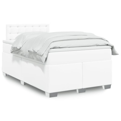 Cama box spring con colchón cuero sintético blanco 120x190 cm