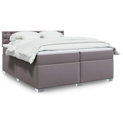 Cama box spring con colchón cuero sintético gris 200x200 cm