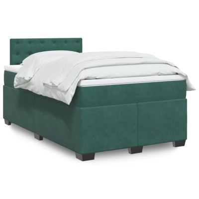 Cama box spring con colchón terciopelo verde oscuro 120x200 cm