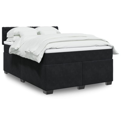 Cama box spring con colchón terciopelo negro 140x190 cm