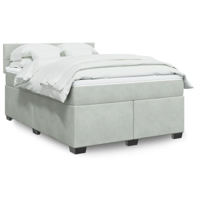 Cama box spring con colchón terciopelo gris claro 140x200 cm