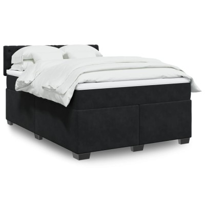 Cama box spring con colchón terciopelo negro 140x200 cm