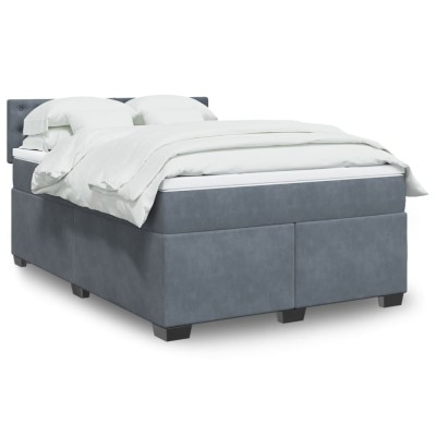 Cama box spring con colchón terciopelo gris oscuro 140x200 cm