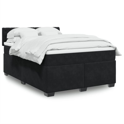 Cama box spring con colchón terciopelo negro 160x200 cm